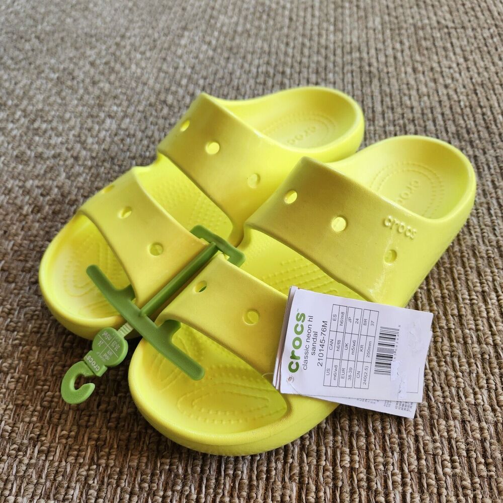 CROCS Classic Neon Highlighter Yellow Sandal Slide 210145-76M W8 - M6 NEW